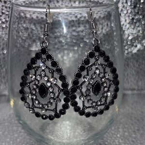 Elegant Black and Silver Crystal Earrings